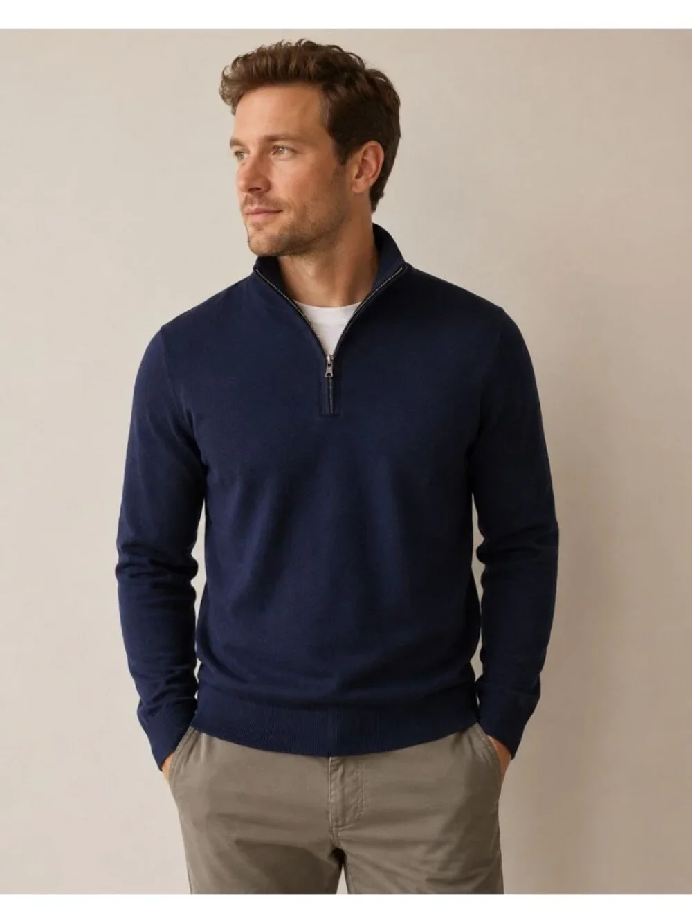 Quarter Zip Sweater Banana Republic Navy Minimalist Quiet Luxury Pullover XL
